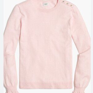 J. Crew Ruffle Rhinestone Crew Neck Sweater in Powder Pink Preppy Size Small